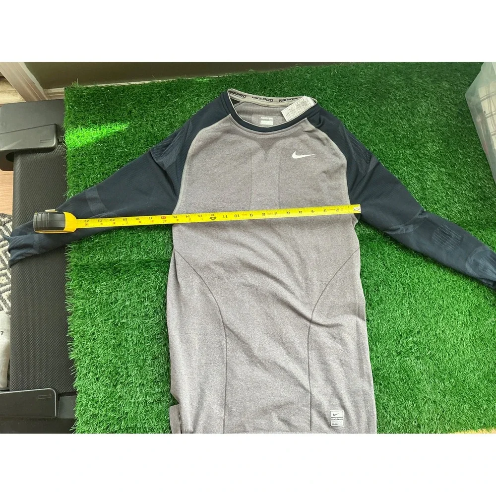Nike Pro Tight Boys Grey Navy Blue MLB Baseball Long Sleeve Base Layer Shirt L